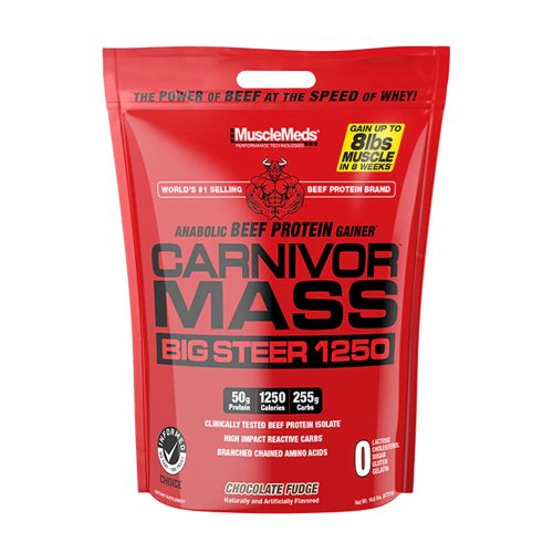 MuscleMeds Carnivor™ Mass Big Steer - Marhafehérje Alapú Tömegnövelő (6720 g, Csokoládés Fudge)