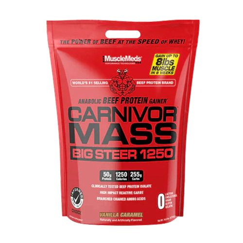 MuscleMeds Carnivor™ Mass Big Steer - Marhafehérje Alapú Tömegnövelő (20 Adag, Vaníliás Karamell)