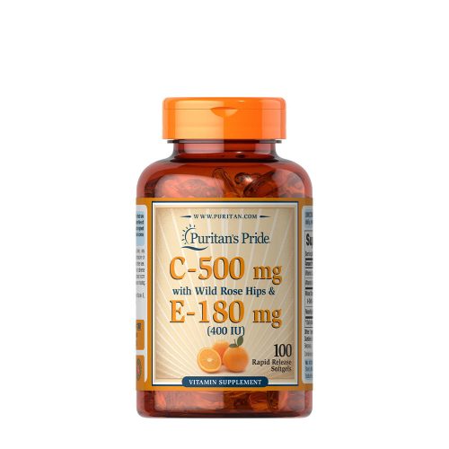 Puritan's Pride C-vitamin 500 mg és E-vitamin 400 NE lágykapszula Csipkebogyóval (100 Lágykapszula)