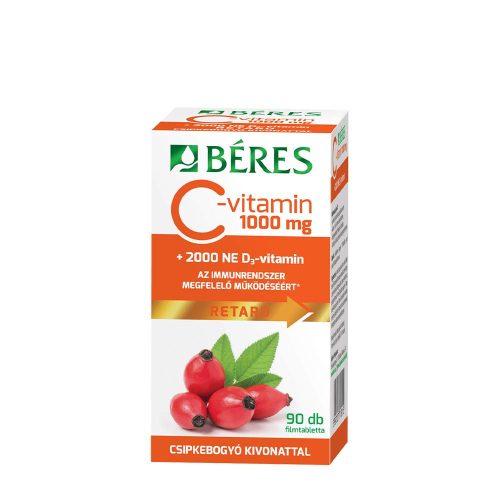 Béres C-vitamin 1000 mg Retard filmtabletta Csipkebogyó Kivonattal + 2000 NE D3-vitamin (90 Tabletta)