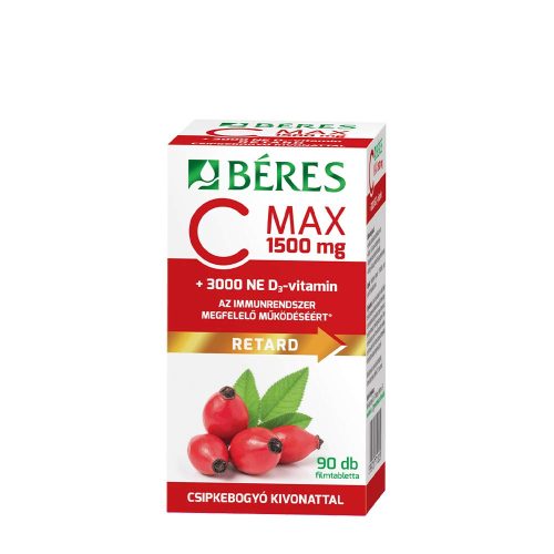 Béres C Max 1500 mg Retard tabletta Csipkebogyó Kivonattal + 3000 NE D3-Vitamin (90 Tabletta)