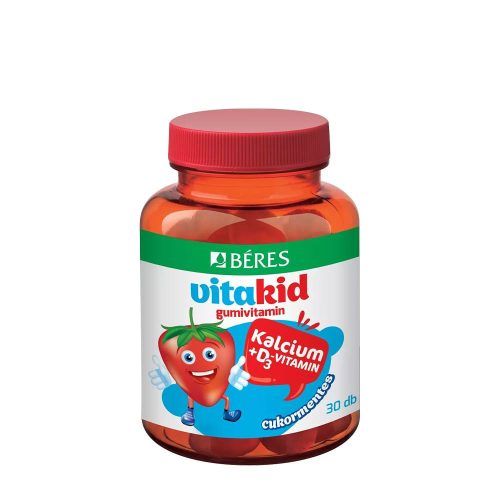 Béres VitaKid Kalcium + D3-vitamin gumivitamin (30 Gumicukor, Eper)